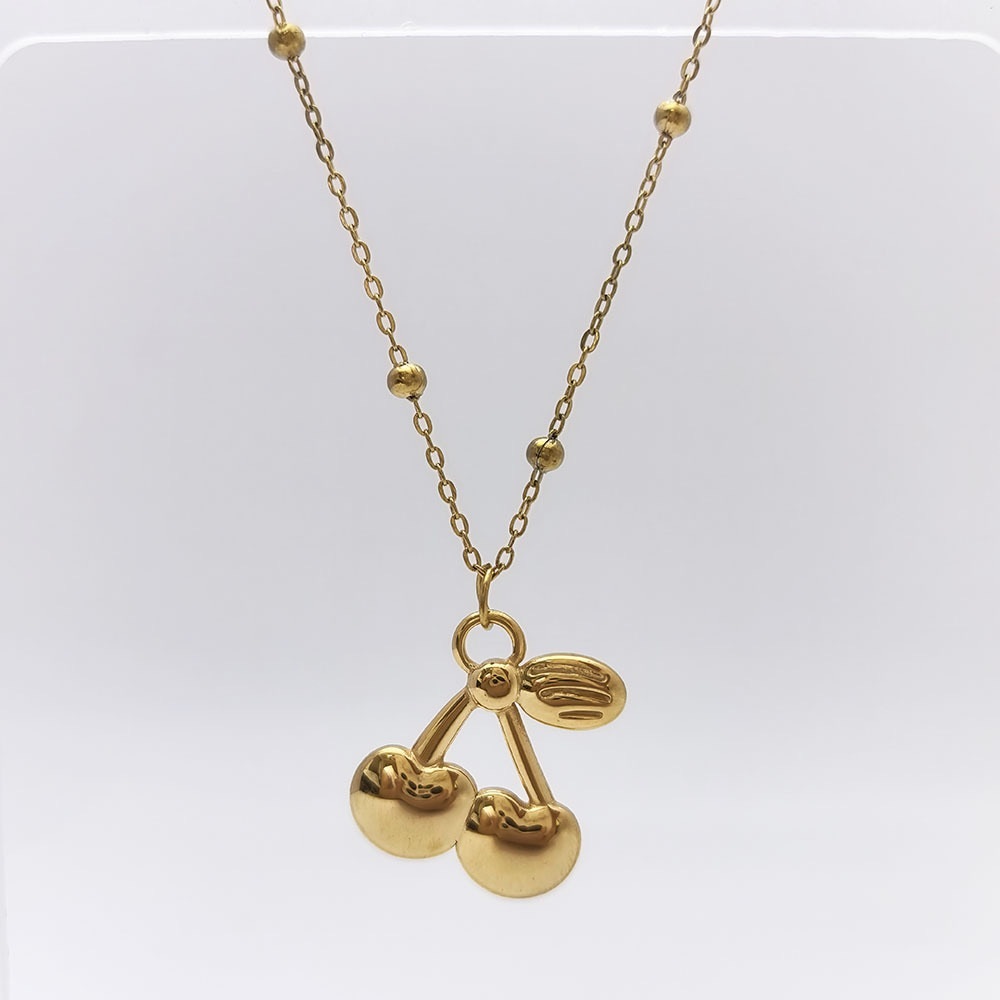 Gold Cherry Pendant Necklace - Women Jewelry